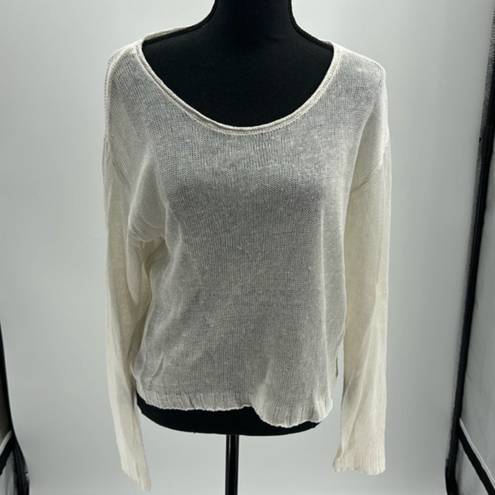 Faherty Reenie Linen Sweater off white size small scoop neck